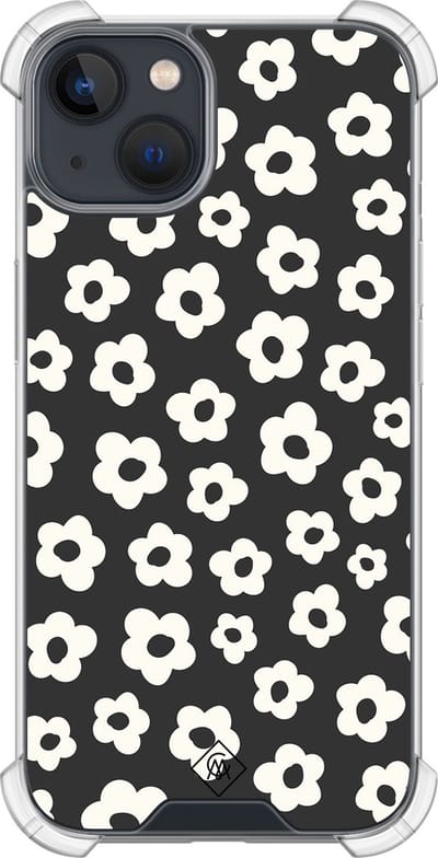 Casimoda® hoesje - Geschikt voor iPhone 13 Mini - Retro Bloempjes - Shockproof case - Extra sterk - TPU/polycarbonaat - Zwart, Transparant