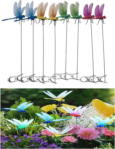 Realistische 3D Tuindecoratie Clips - 8 Stuks, Libelle Clips voor Buiten, Tuinaccessoires en Decoratieve Sticks