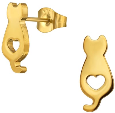 CS Joy - kat poes oorbellen - Chirurgisch staal - kat met hartje oorknoppen - 5.5 x 12 mm - ip/pvd gold plated