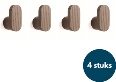 Houten Kapstokhaken - Kledinghaken - Ophanghaken - Handdoekhaken - Jashaken - 4 Stuks - Walnoot licht