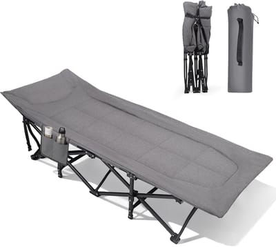 Campingbed Inklapbaar - Liggend Bed - Buiten Ontspannen - Extra Breed Ligvlak - 190 cm Lang - Grijs