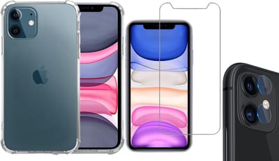 Hoesje geschikt voor iPhone 11 Transparant Shock Case - 1x Screenprotector Glas + 1x Camera Screen Protector