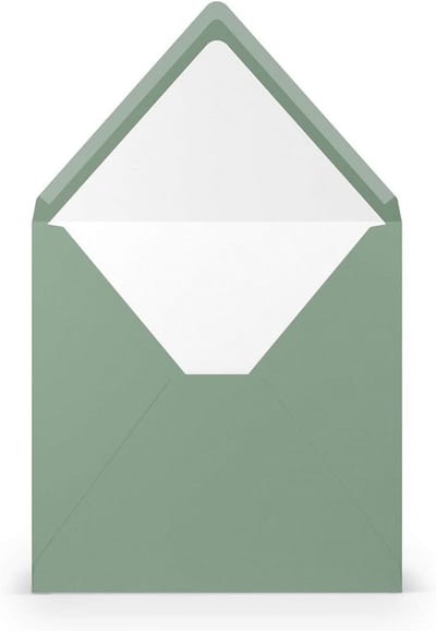 100 Vierkante Enveloppen Eucalyptus Groen Geribbeld 16,4x16,4 cm zonder Venster Bruiloft Kaarten