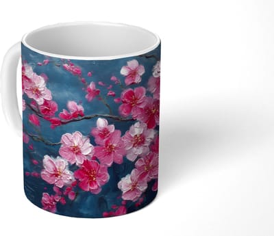 Mok - Koffiemok - Bloem - Bloesems - Roze - Abstract - Mokken - 350 ML - Beker - Koffiemokken - Theemok