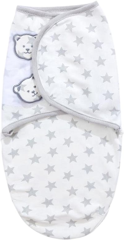 1-Pack Baby Swaddle Blanket - Geschikt voor pasgeborenen van 2-6 maanden - Swaddle Blanket Gemaakt van 100% Katoen - Verstelbare Slaapzakdeken-Met een cool sterrenpatroon in de vorm van een berenkop