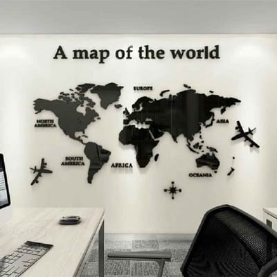 Casa Living Wereldkaart - Wand Wereldkaart - 3D Acryl Muursticker - Muurdecoratie - Wanddecoratie - Modern - 80x40CM - Zwart