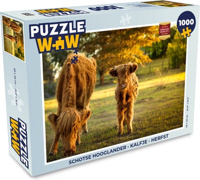 Puzzel Schotse Hooglander - Kalfje - Herfst - Legpuzzel - Puzzel 1000 stukjes volwassenen