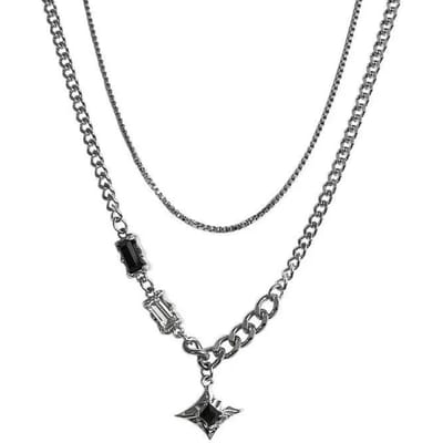 Vierkante Ster Ketting Persoonlijkheid Geavanceerd Populair Dubbellaagse Ketting Koppel Unisex Kledingaccessoires gray