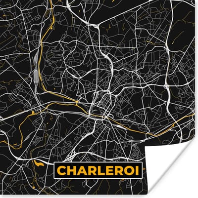 Poster Stadskaart - Goud - Plattegrond - Charleroi - Kaart - 100x100 cm XXL