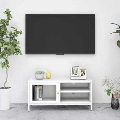 vidaXL - Tv-meubel - 90x30x44 - cm - staal - en - glas - wit