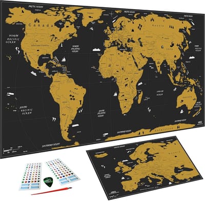 Wereldkaart Kras - Poster Kaart - Reizen Ontdekken - Inclusief Bonus Europa - 82 x 43 cm - Meerkleurig
