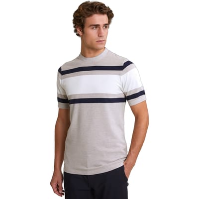 River Woods Custom Fit Sporty Striped T-shirt Old Wood Mix Size: XXL | Basic T-Shirts Outlet | Heren | Beige