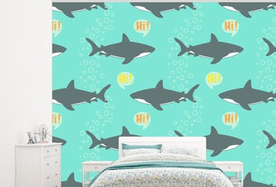 Behang - Fotobehang Patronen - Water - Haai - Jongens - Jongetje - Kind - Kids - Breedte 300 cm x hoogte 240 cm