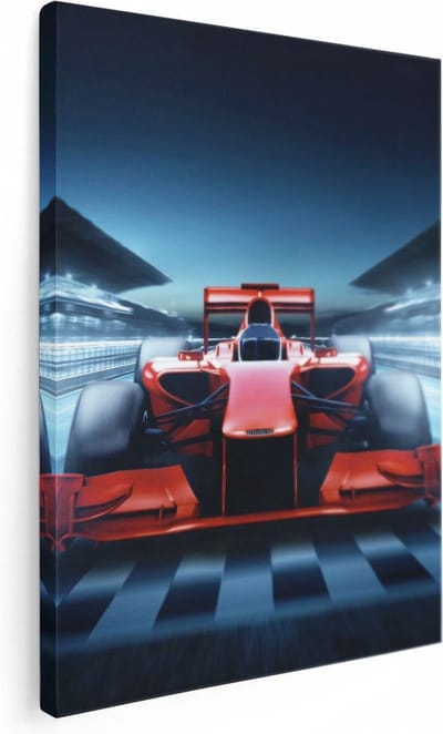 Artaza Canvas Schilderij Racewagen - 30x40 cm - Klein - Wanddecoratie Formule 1 - Muurdecoratie Auto - Kamer Accessoires Rood