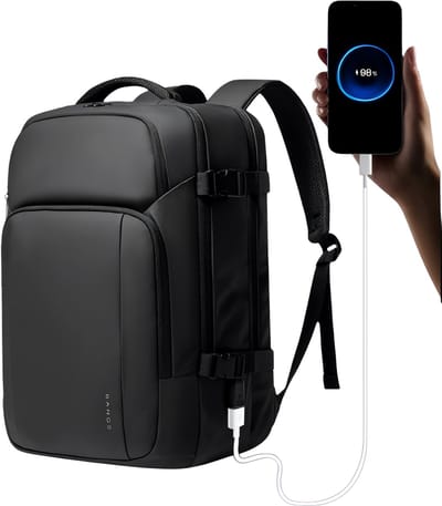 CarryQuest® - USB Oplaadbare Reisrugzak - 20-35L Capaciteit + Laptopvak tot 15,6 inch - Waterdicht - Ergonomisch Draagcomfort - Zwart