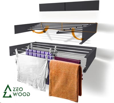 Zeo Wood® - Wanddroogrek Inklapbaar 100 cm - 6 m Drooglengte Grijs