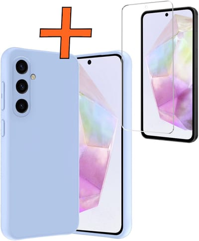 Hoes - Met Screenprotector - Geschikt voor Samsung Galaxy A36 - Sterk & Shockproof - Back Cover - Siliconen Case - Telefoon Hoes - Lichtblauw