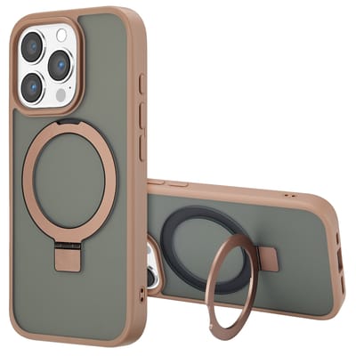 Accezz Hoesje - Geschikt voor Apple iPhone 16 Pro Max - Ring Stand Backcover geschikt voor MagSafe - Bruin