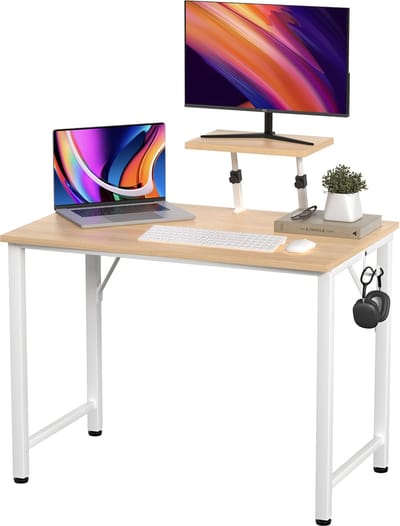PIPIPOXER-Bureau met in hoogte verstelbare monitorstandaard, computerbureau, pc-bureau, 80x40x75cm, houtkleur