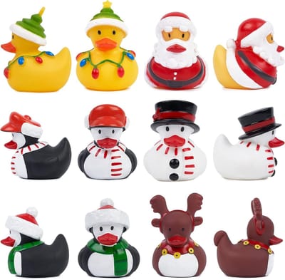 12 Kerst Enten Bad Speelgoed voor Baby's en Peuters, 6cm - Santa Claus, Sneeuwman en Rendier - Adventskalender, Decoratie en Cadeau voor de Feestdagen