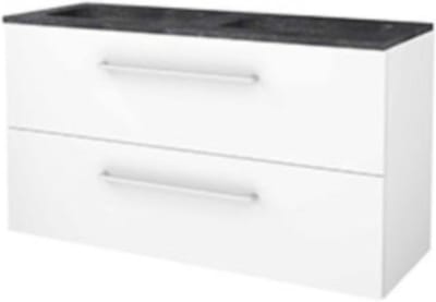 Basic-Line Start 46 Badkamermeubelset - 120 x 46 cm - Met Grepen - 2 Lades - Hardstenen Wastafel - Zonder Kraangat - Ice White