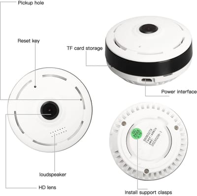 aladdien - Fisheye-beveiligingscamera - 360 Graden - Nachtzicht - Wit - Bewegingsdetectie - Tweeweg Audiocamera - Geschikt voor Thuis en Kantoor