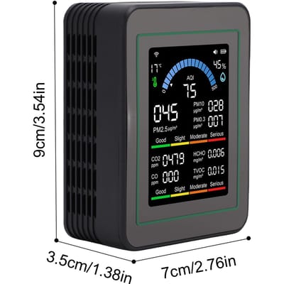 10-in-1 Luchtkwaliteitsmonitor, Kleuren LCD-Scherm Binnen PM0.3 PM2.5 PM10 CO CO2 HCHO TVOC Temperatuur Vochtigheid Detector Geschikt voor MT13W Black WiFi Version gray