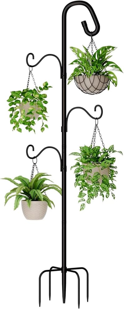 Metalen herdershaak, 160 cm, robuuste tuinhaak voor lantaarns, planten, vogelhuisjes en decoratie, weerbestendig en stabiel voor buiten