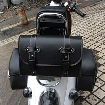 Motorfiets Gereedschapstas van PU Leer, Weerbestendige Zadelzak voor Bagageopslag met 2 Bevestigingsriemen, 27.5 x 10.5 x 19 cm, Ideaal voor Motorrijden en Toerisme