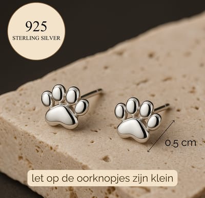Lundholm Oorknopjes Dames Kattenpoot - 925 Sterling Zilver - Kleine Oorbellen Meisje Cadeautje (0.6 x 0.5 cm) - Schattig & Verfijnd - Luxe Geschenkverpakking