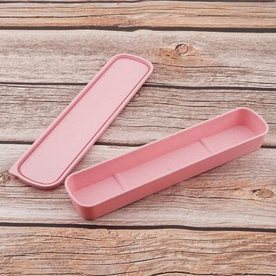 Draagbare Bestekdoos voor Reizen - Opbergdoos voor Tafelgerei, Inclusief Bestekset, 9.8 x 2.4 inch (Roze)
