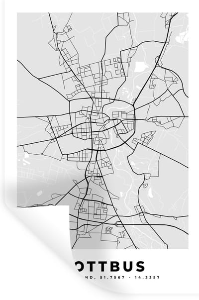 Muurstickers - Sticker Folie - Cottbus - Kaart - Stadskaart - Duitsland - Plattegrond - 20x30 cm - Plakfolie - Muurstickers Kinderkamer - Zelfklevend Behang - Zelfklevend behangpapier - Stickerfolie