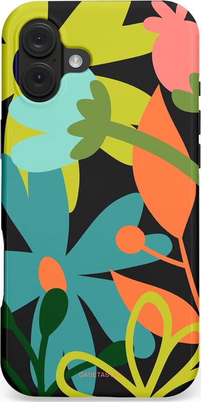 Casetastic hoesje geschikt voor Apple iPhone 16 Plus - MagSafe - Dubbellaagse bescherming - Botanisch Feest - Fashion Case - Zwart Olijfgroen Goud Petrol