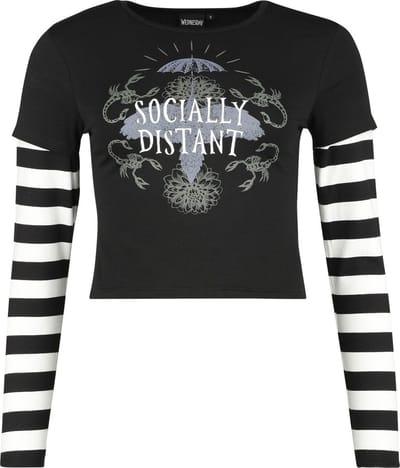 Wednesday Socially Distant Dames Shirt met lange mouwen - zwart/wit - XL