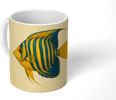 Mok - Koffiemok - Felgeel - Vis - Strepen - Vinnen - Mokken - 350 ML - Beker - Koffiemokken - Theemok