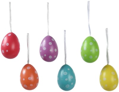 Decoris paaseieren decoratie - 6x - multicolor - 6 cm - met stippen - thema pasen