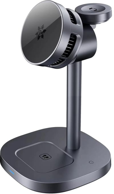 DrPhone CoolCharge 15W – 3-in-1 Magnetische Draadloze Oplader met Actieve Koeling - Geschikt voor iPhone iPhone 16 / 15 / 14 Pro Max etc, AirPods en Apple Watch-series