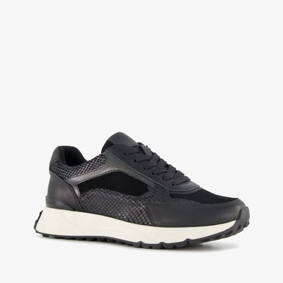 Blue Box dames sneakers met slangenprint details zwart - Maat 36 - Uitneembare zool