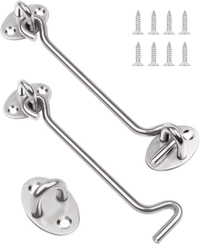 RVS Haak en Oog Slot / Windhaak - 2 Stuks 150 mm (6 Inch) - Voor Deuren, Ramen & Poorten - Houdt Deur Open - Roestvrij