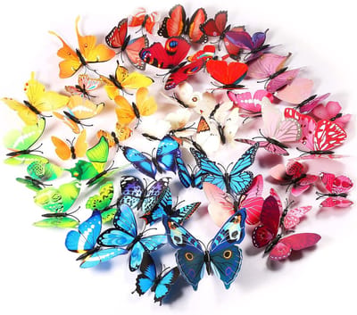 Zelfklevende Vlinder Muurdecoratie - 3D Vlinder Muurstickers - Magnetische Kunststickers in Meerdere Kleuren - Handig & Snel Te Plakken - Set van 72 Stuks