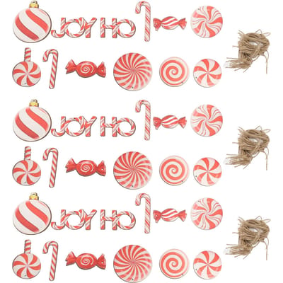 36 stuks Kerst Hangende Decoraties Mooie Rood Wit Houten Snoep Hangende Ornamenten voor Kerstboom Huis white