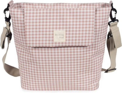 SnelShoppen - Luiertas met Vichy patroon, roze, 42 x 36 x 13 cm, veelzijdige schoudertas voor kinderwagen, ideaal voor babyspullen en uitjes