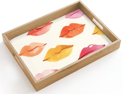 Dienblad hout 40x30 cm - Schootdienblad - Lippen - Kleurrijk - Glanzend - Borrelplank rechthoek - Plateau dienbladen