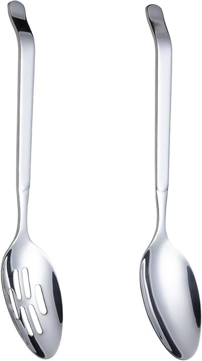 Grote RVS Serving Spoon met Lange Handgreep en Sleuf - Perfect voor Feestjes en Keuken (2 Stuks) 27.8 x 5.8cm