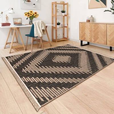 Binnen- en buitentapijt Woonkamer Weerbestendig Balkon Boho Geo Motief 3D Franjes