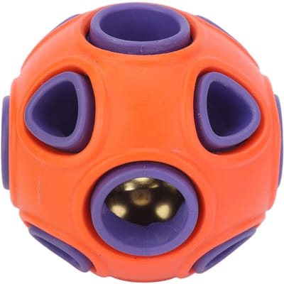 Balle Jouet pour Chien Résistante aux Morsures Caoutchouc Durable Interactif Distributeur de Nourriture pour Animaux de Compagnie avec Son de Clochette orange