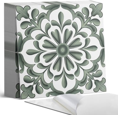 Coloray Plaktegels - Plantenmotief in een cirkel Zelfklevende Tegels - 20 cm x 20 cm - Groente Plaktegels - 20 stuks - Vierkant PVC Tegels - Plaktegels Badkamer - Plaktegels Vloer - Vinyltegels Vloer Zelfklevend - Wandtegel Zelfklevend