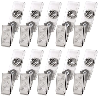 Fako Bijoux - Badgehouder Clips Metaal - Zilver - Met Bevestigingsstrip - Naamkaarthouder Clip - Naambadge Klem - 12x30mm - 10 Stuks