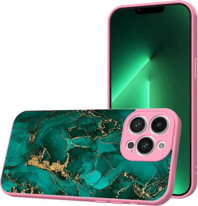 Smartphonica Telefoonhoesje Geschikt voor iPhone 13 Pro met Groen Goud Marmer opdruk - TPU Back Cover Case Green Gold Marble Design - Roze geschikt voor iPhone 13 Pro