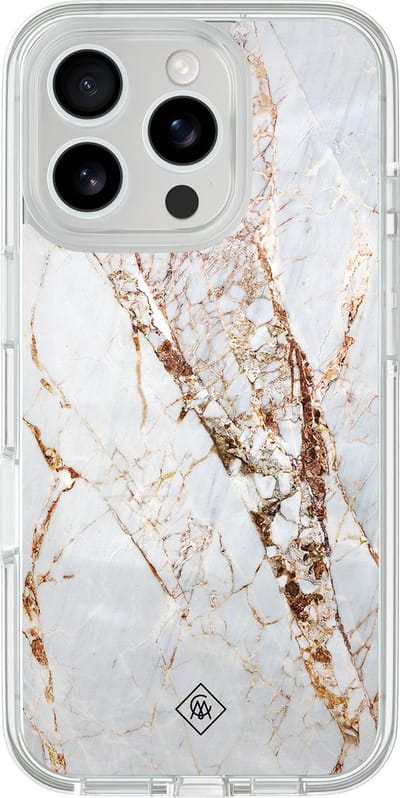 Casimoda® hoesje - Geschikt voor iPhone 16 Pro - Marmer Goud - 2-in-1 case - Schokbestendig - Marble design - Verhoogde randen - Bruin/beige, Transparant